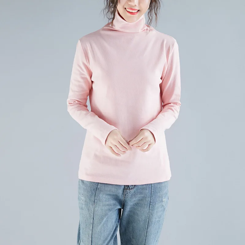 6 XL, корейский стиль, женские топы, одноцветные Футболки с длинным рукавом размера плюс, повседневные водолазки, футболки, 4 цвета, пуловеры NQYL75