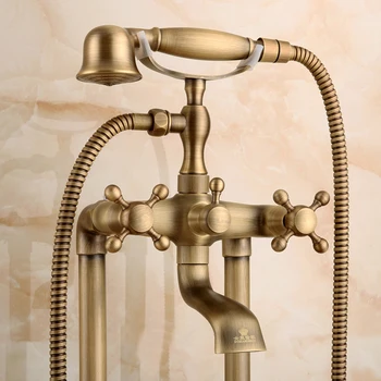 

Luxury Shower Head Handle Standing Faucet Antique Bronze Bathroom Mixer Brass Carving Shower Holder for Basin