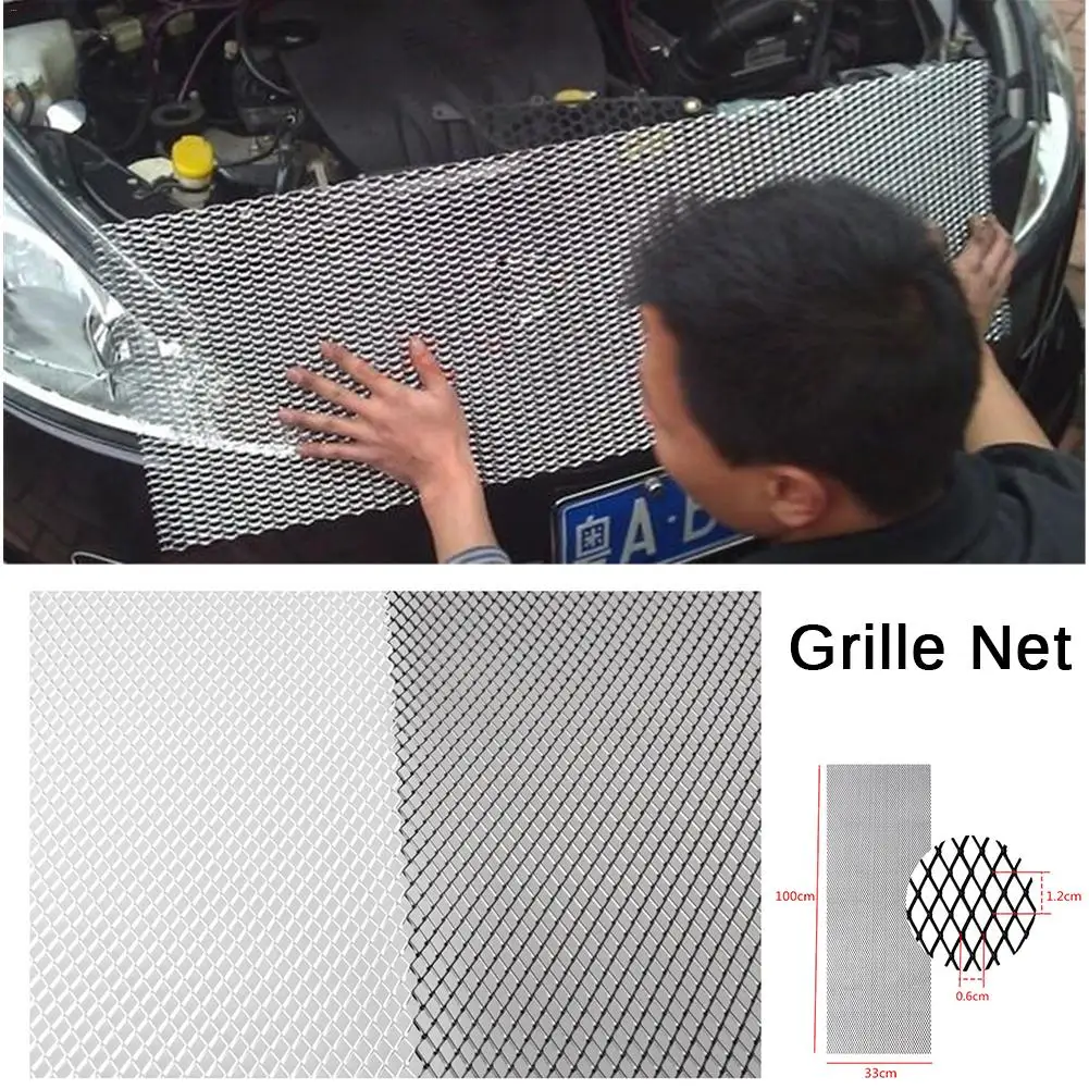 

Universal 100x33cm Aluminum Car Vehicle Black Body Grille Net Mesh Grill Section Car Grille Net Racing Grills Black/Silver