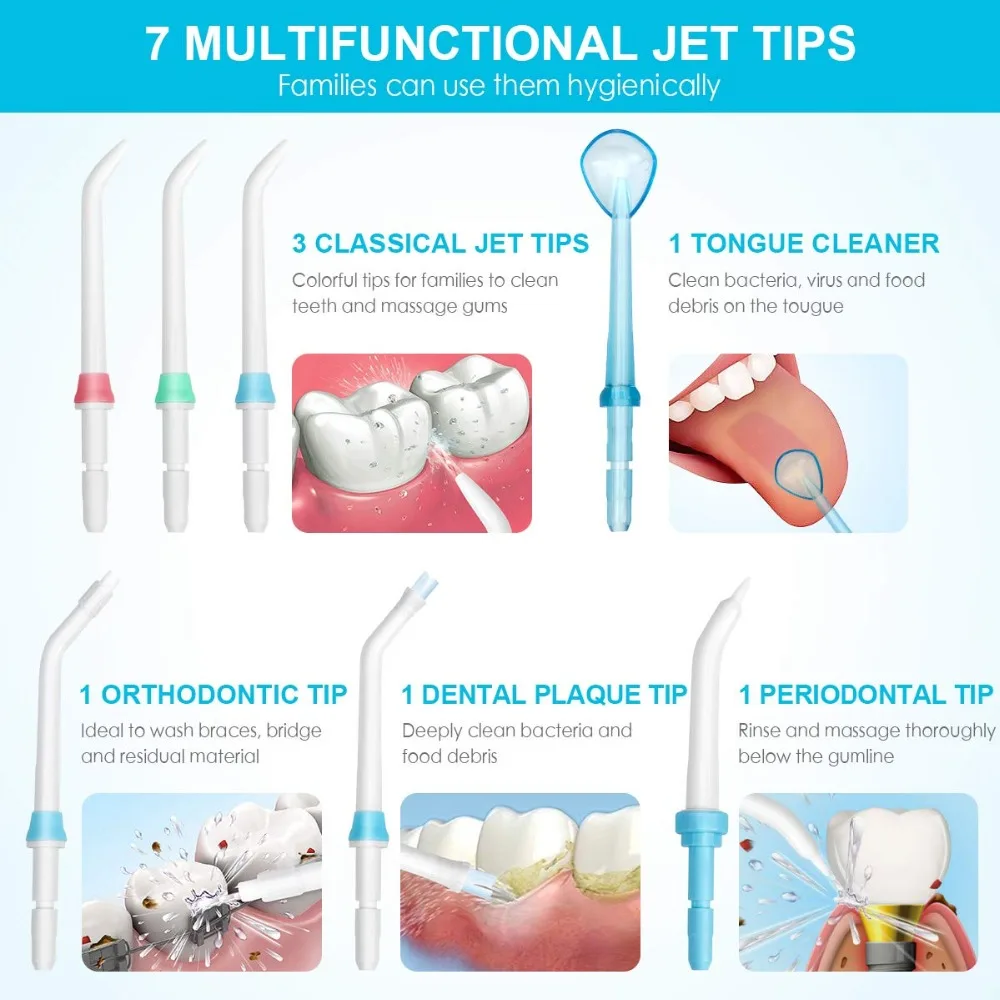 Desfone ирригатор для полости рта, зубная нить, зубная скобка для чистки, 10 регулируемых напор воды, емкость 600 мл, 7 струйных наконечников