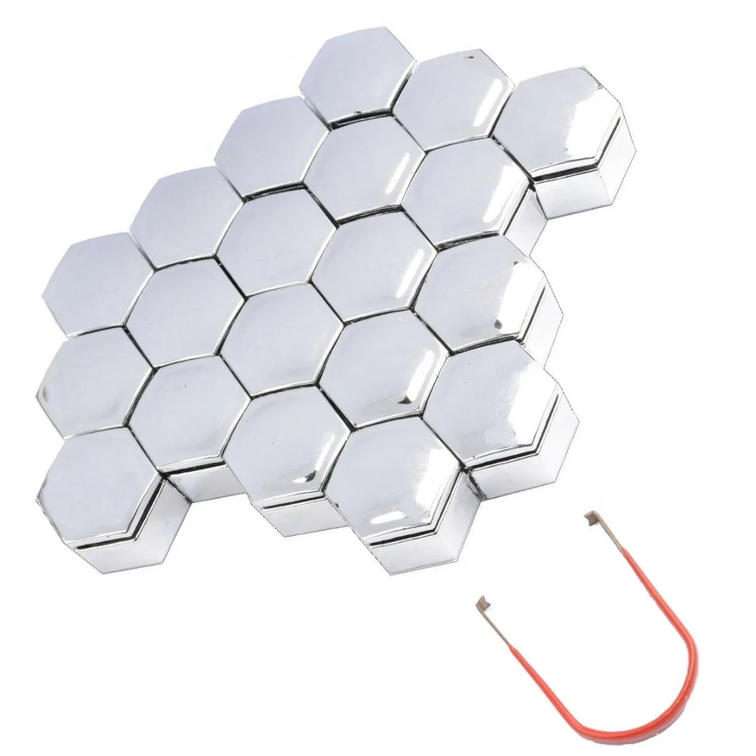 Mayitr 20pcs Auto Hub Screw Cover 22MM Wheel HEX Nut Bolt Cap Cover+Removal Tool for Car Socket Protection Chrome