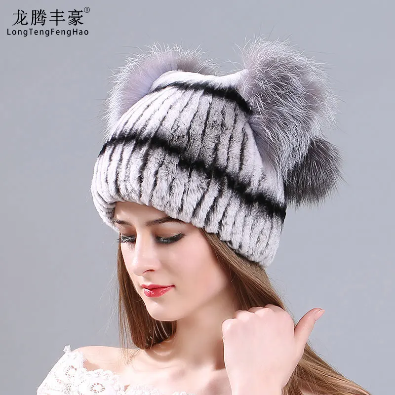 

2019 winter cap Russian hat women Rabbit fur hats cap warm 100% Natural fur Knitted beanies Casual Genuine fur caps female