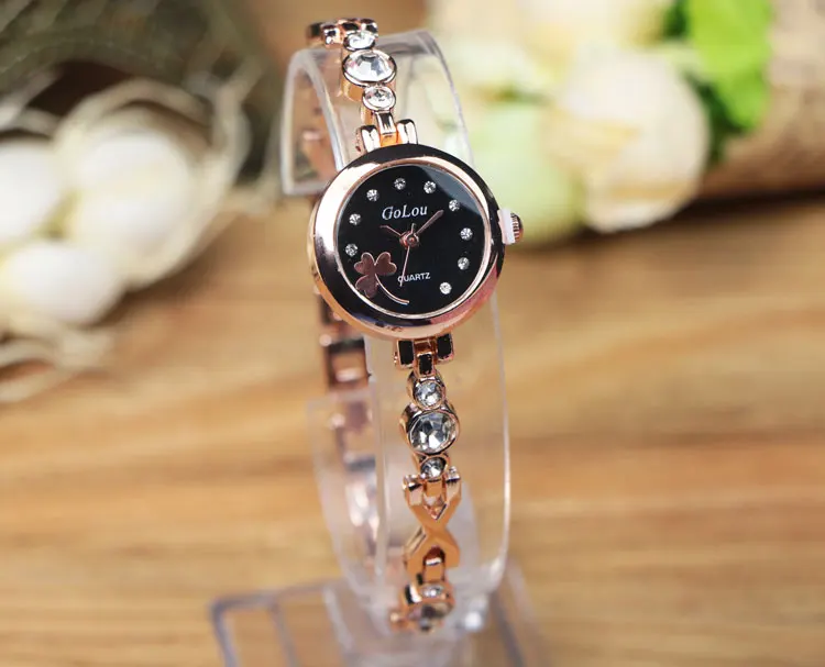 Роскошные часы с белым и черным браслетом из розового золота для женщин, Дамская мода, стразы, кварцевые наручные часы, Relojes Mujer, G-004 - Цвет: Black