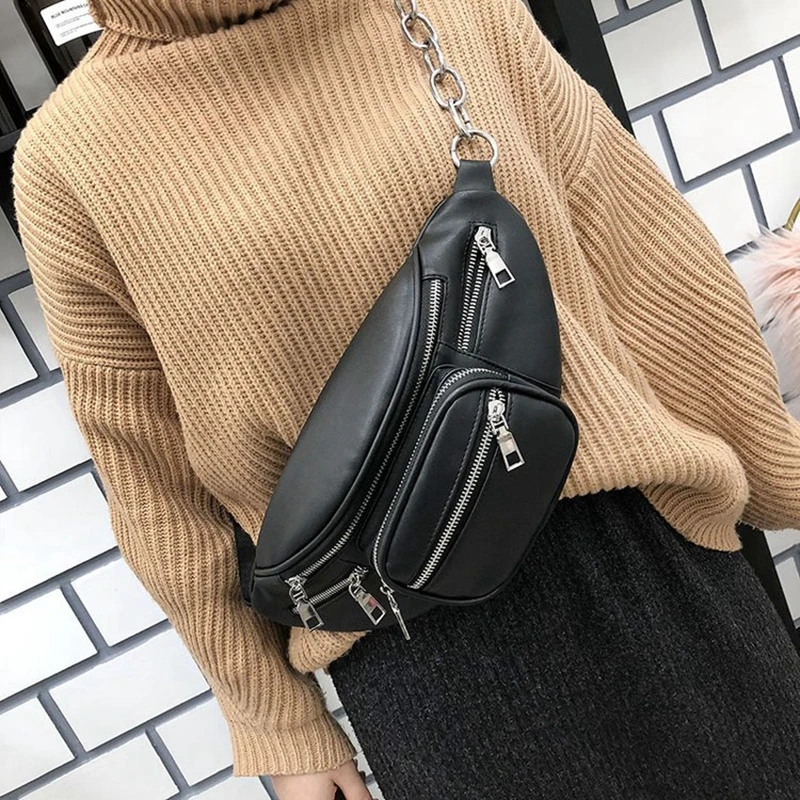 

longmiao Unisex Leather Messager Bag Waist Pouch Chest Bag Adjustable Waistbag Belt Pocket Zipper Outdoor Chest Bag Purse
