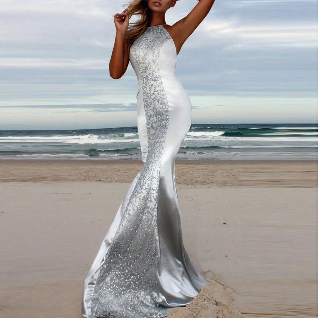 

Women Sexy Evening Party Dress Criss-cross Backless Halter Mermaid Dresses Sequined Bodycon Maxi Dress VestIdos Femme