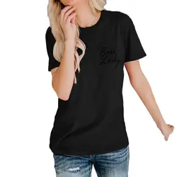 Для женщин Летняя футболка с круглым вырезом короткий рукав Для женщин T рубашки с принтом-надписью свободные топы одежда Для женщин