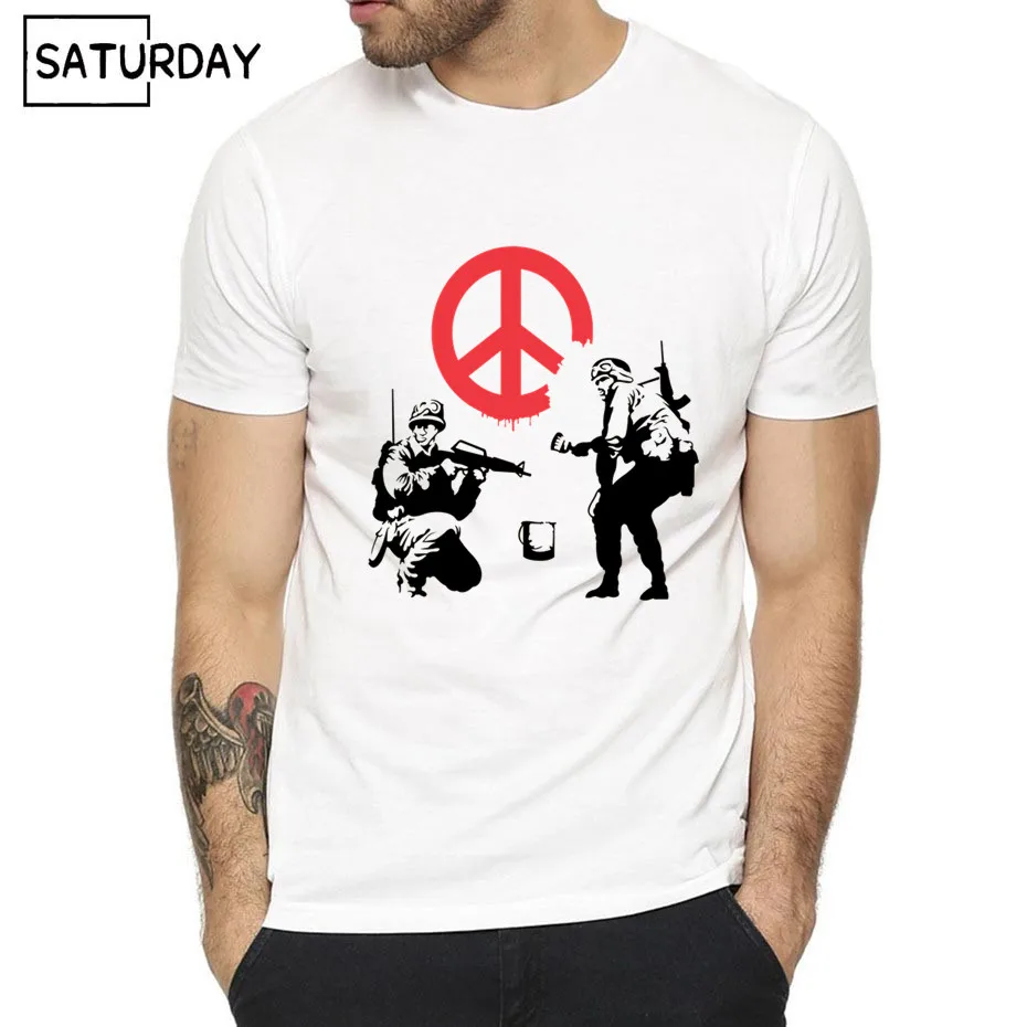 

Men Banksy Urban Funny Fashion T-shirt 2019 Summer Short Sleeves White Hipster Harajuku Hip Hop Swag T-shirt Unisex Clothes