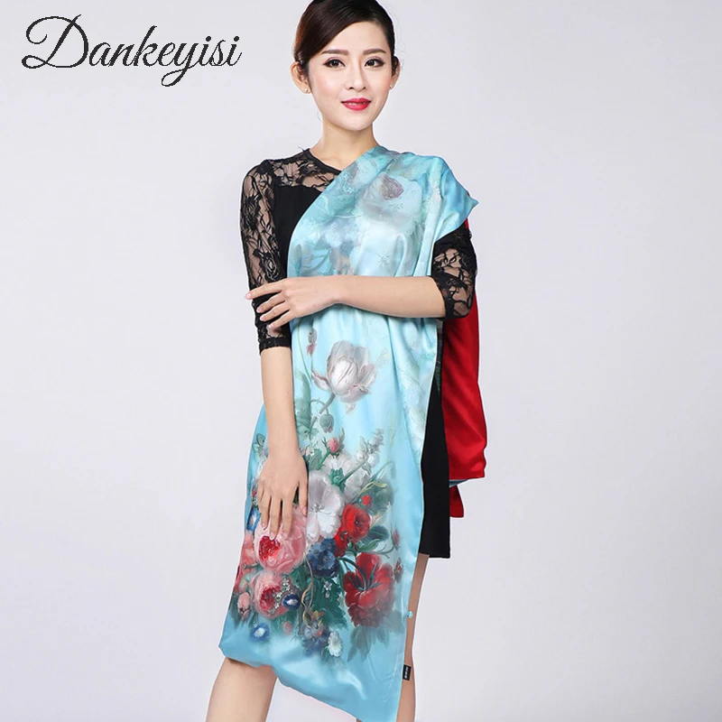 

DANKEYISI Brand Winter Women Scarf Foulard Bandana Printed Silk Scarf Woman Shawls Soft Capes with Button Pashmina Female