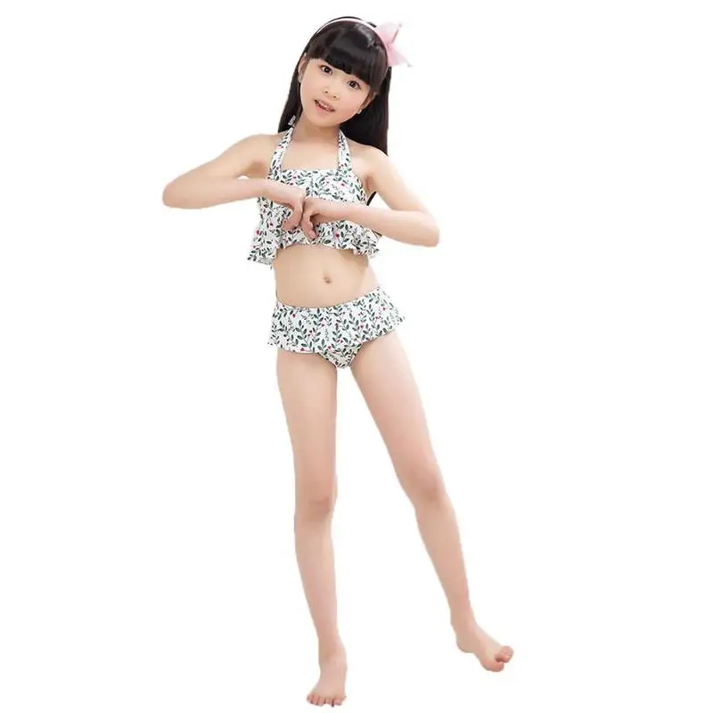 

Summer Cute Girls Children Leaves Print Swimsuit Bikini Set Split Two-piece Swimsuit Girls Bikini Beach Halter Split Swimwear