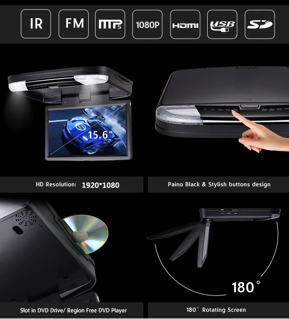 XST 15.6 Inch Car Ceiling DVD Flip Down Car Roof DVD Monitor DVD with