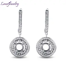 Твердые 14Kt белого золота с натуральным бриллиантом круглый 5 мм Semi Mount Установка Серьги для женщин E0027