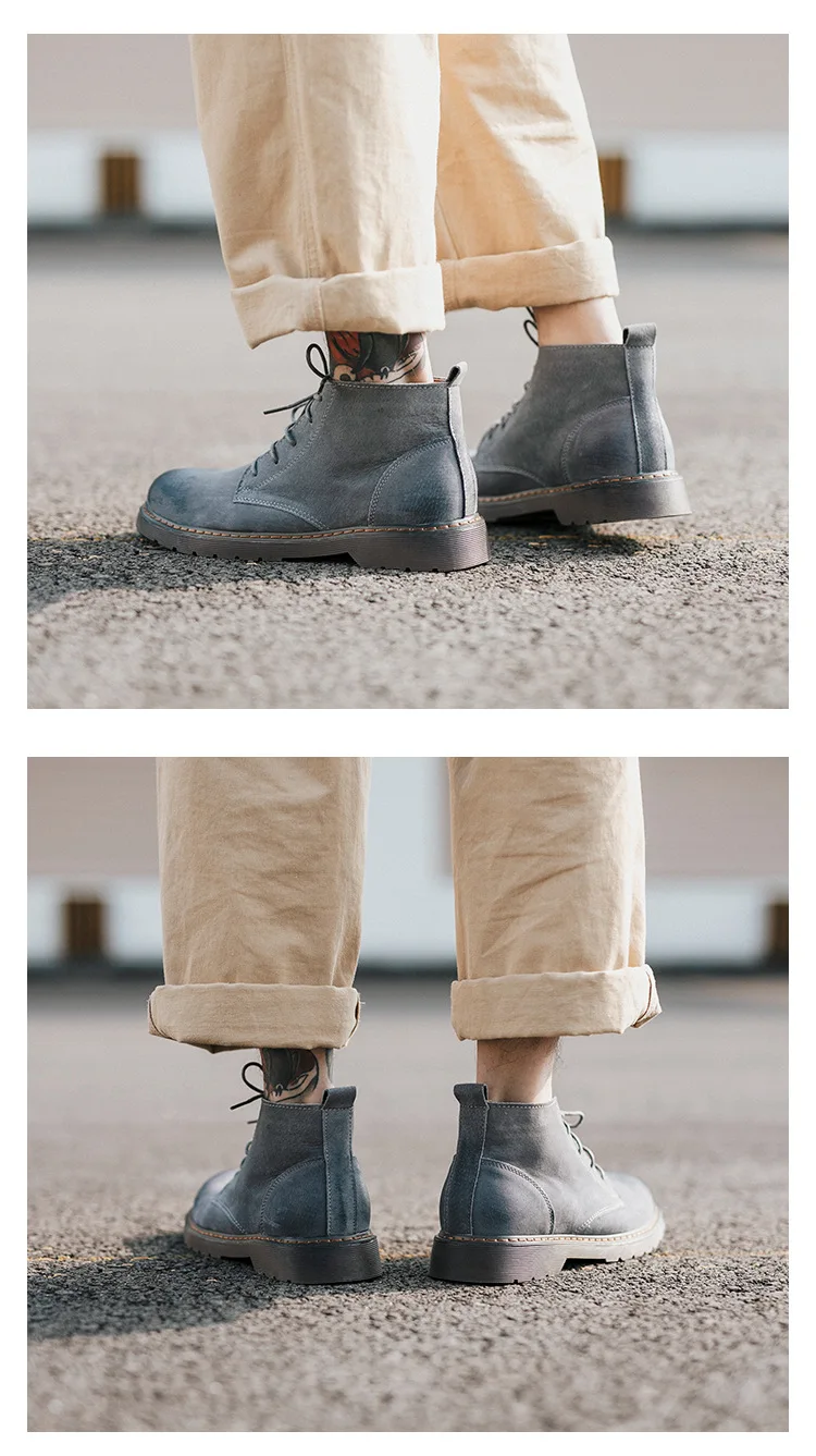 Мужские ботинки в винтажном стиле; обувь из натуральной кожи; сезон осень-зима; Водонепроницаемая Обувь для работы и безопасности; мужские Качественные ботильоны; Цвет Серый, Коричневый