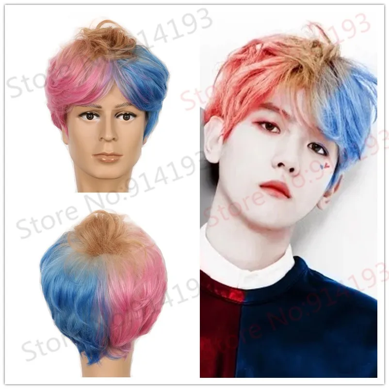 Suicide Squad Harley Quinn Dye Male Man Cosplay Wig Multi-color Short Curly  Synthetic Hair Costume Party Wigs Halloween - Unknown - AliExpress