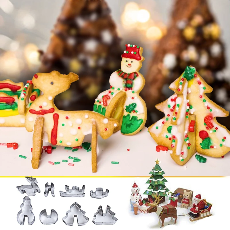 8 шт./компл. 3D Рождественский сценарий для нарезки печенья в виде набор для выпечки тортов украшения Нержавеющая сталь бисквитная формочка Fondant(сахарная) резчик печенья