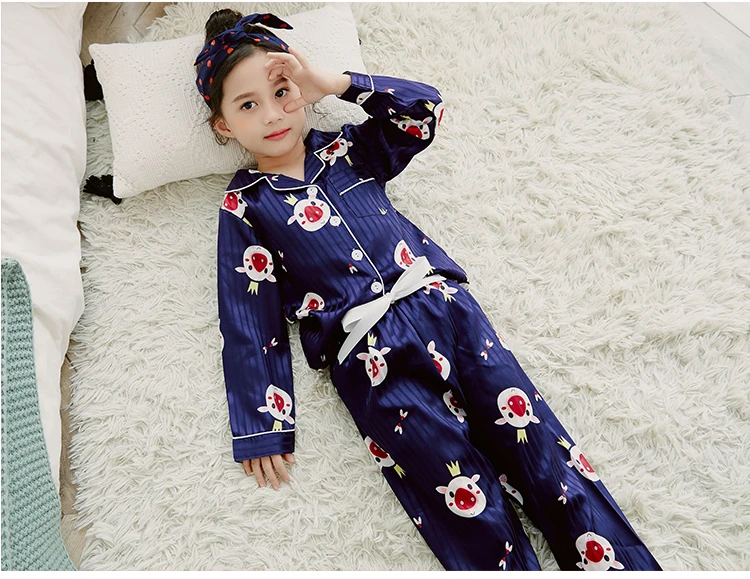 Girls Pajamas Autumn Winter Long Sleeve Children's Sleepwear Set Silk Pajamas Suit Pyjamas Sets for Kids Tracksuit Set