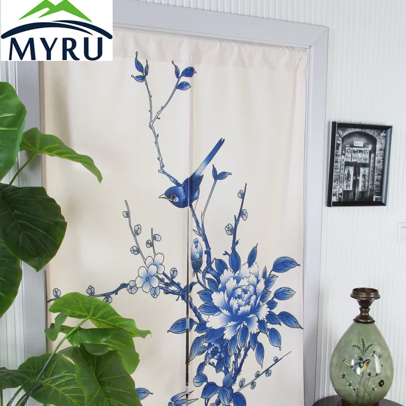 MYRU Chinese style blue and white cotton curtain Feng Shui Kitchen