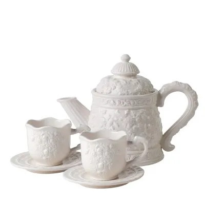 Керамические молочные кружки с рукояткой, европейская кофейная кружка, роза, тиснение, креативный дом, 9 дюймов, 12 дюймов, тарелки, 5 дюймов, белые фарфоровые чаши - Цвет: teapot set