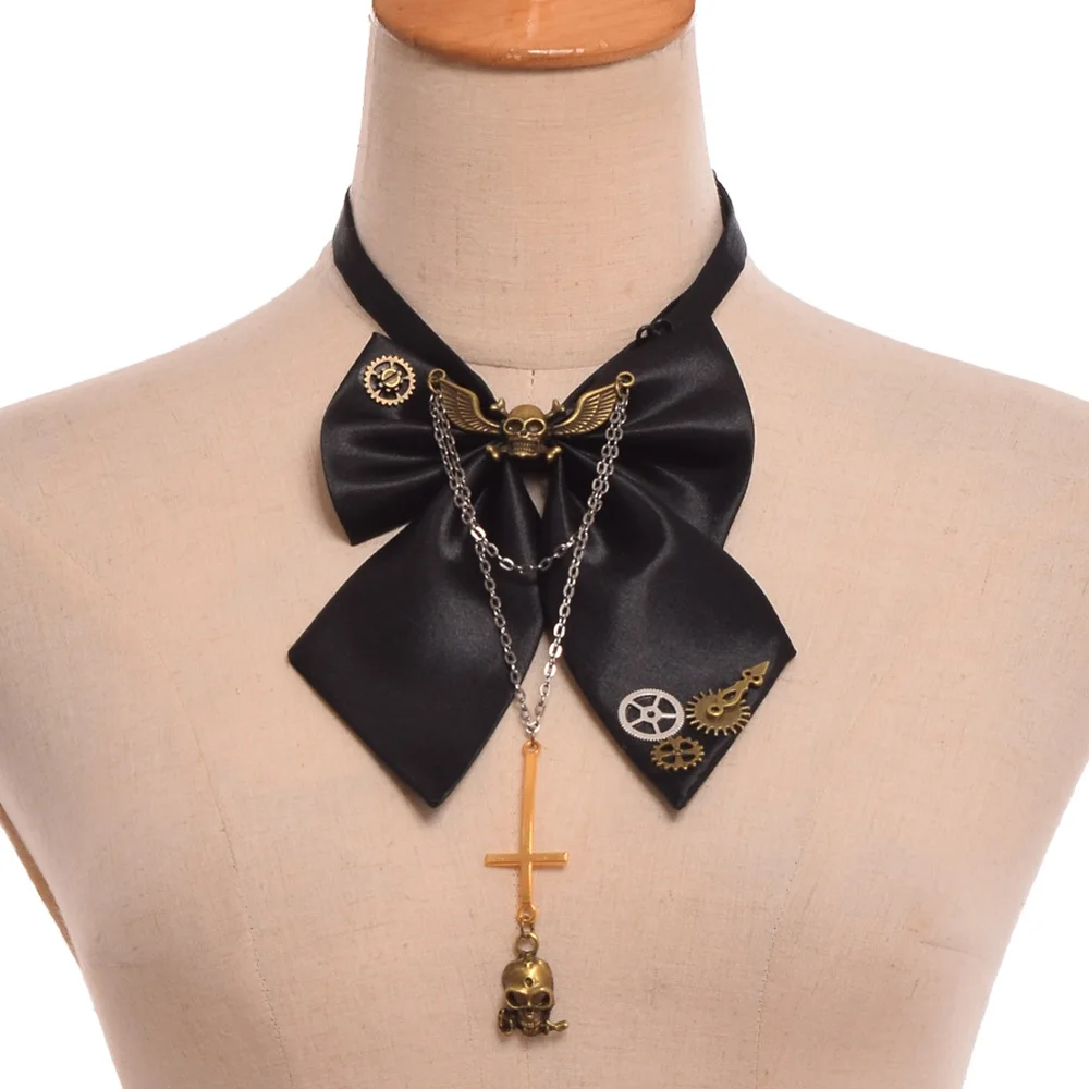 Unisex Vintage Steampunk Gothic Schwarz Fliege Schädel Getriebe Dekoration