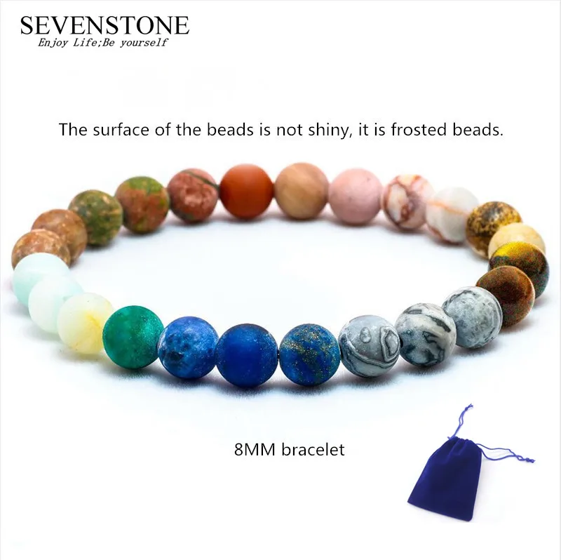 

SEVENSTONE Charm 8MM and 10MM Seven Chakras Colorful Natural Stone Star Planet Men and Women Bracelet for Lovers with Gift Bags