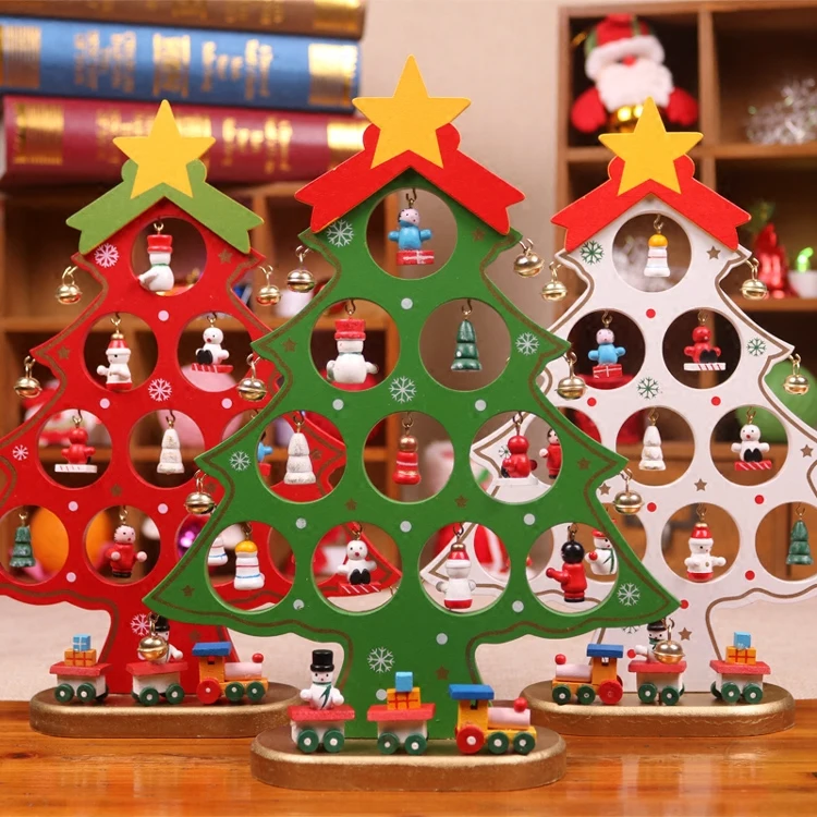 

2019 NEW Wooden Christmas Tree Decoration with Bells DIY 3D Tree Creative Gifts Christamas Ornament L/M/S size Available