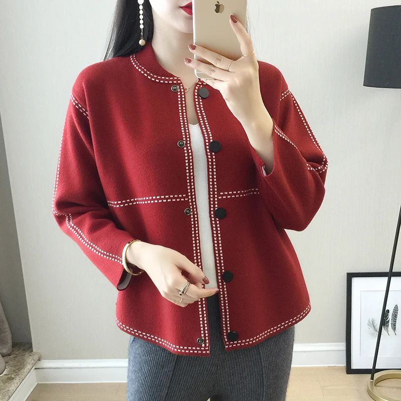 2019 новый дамский круглый вырез кашемировый свитер вязаный кардиган Повседневная куртка с длинными рукавами свитер