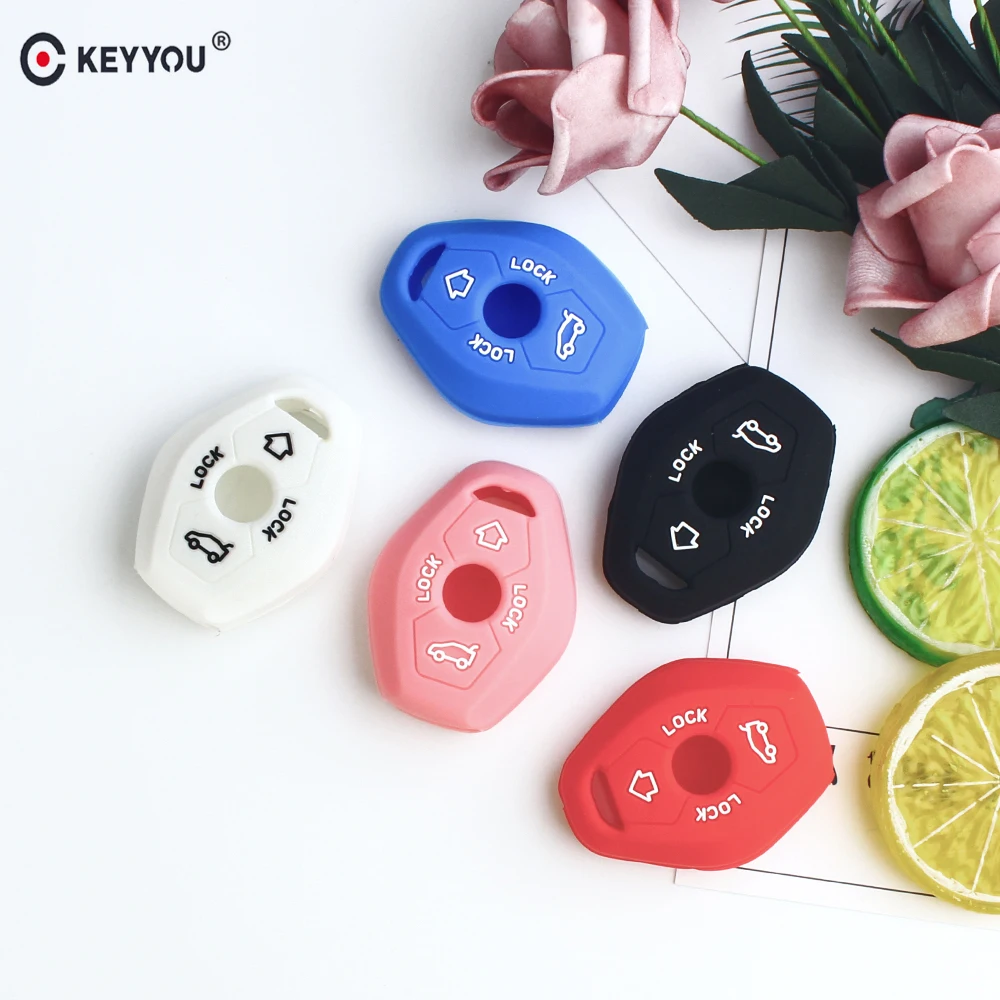 

KEYYOU 3 Buttons Remote Silicone Key Case Cover For BMW X3 X5 Z3 Z4 3 5 7 Series E38 E39 E46 E83 1998-2005 Car Styling Fob Chain