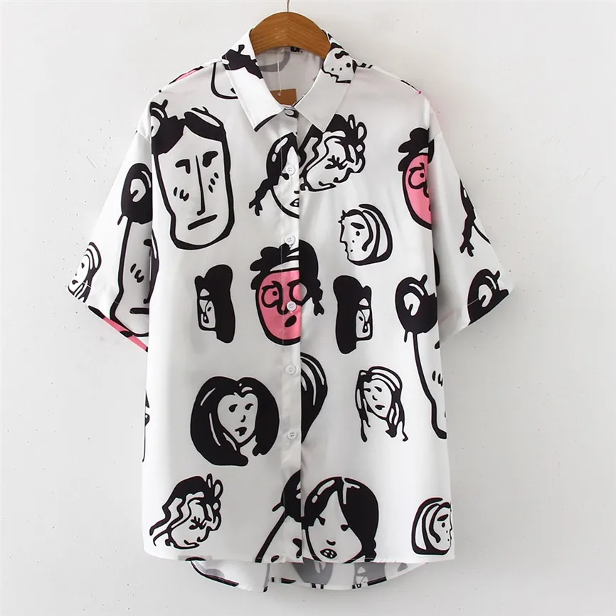Blouses Femme t 2019 Fashion Women Top Head Printing Shirt Short Sleeve Lapel Casual Loose Blouse New Women Blouse Tops