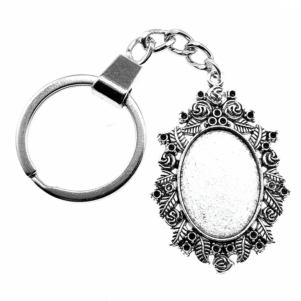 

WYSIWYG 2pcs Oval Inner Size 18x25mm Cabochon Base Setting Key Chain, DIY Cameo Setting Base Keychain