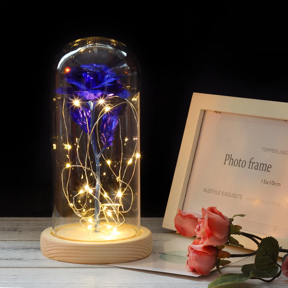 NEW Beauty And Beast Eternal Flower Rose In Flask Wedding Decoration Artificial Flowers In Glass Cover For Valentine's Day Gifts