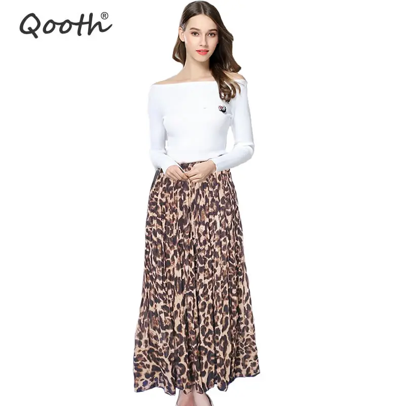 

Hot Selling Fashion Women's Summer Beach Leopard Casual Chiffon Max Skirt Pleated Long Skirt DF650