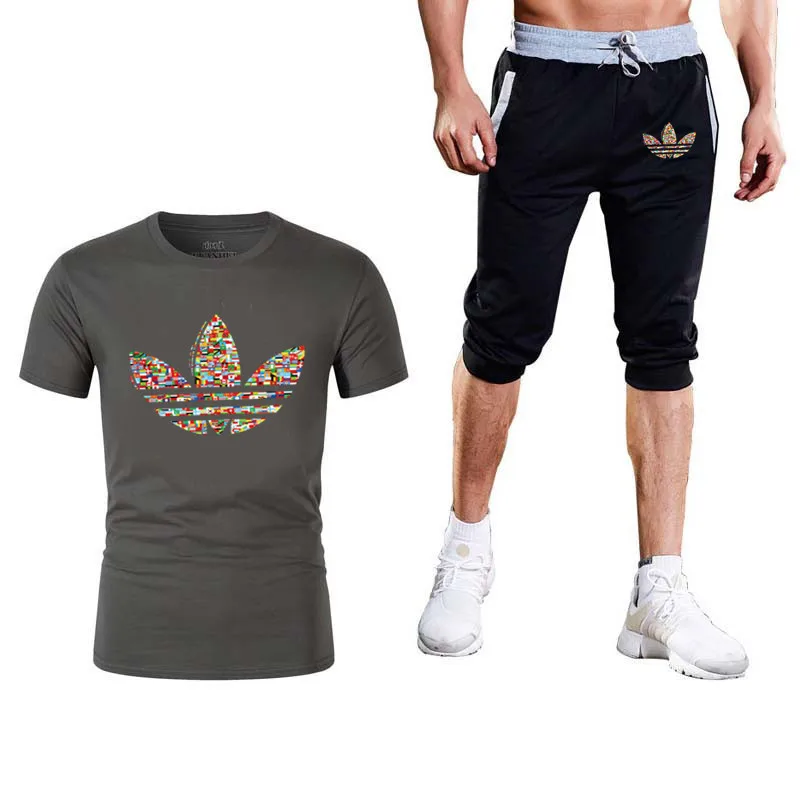 Quality Men's Sets T Shirts+shorts men Brand clothing Two piece suit tracksuit Fashion Casual T shirts Gyms Workout Fitness Sets
