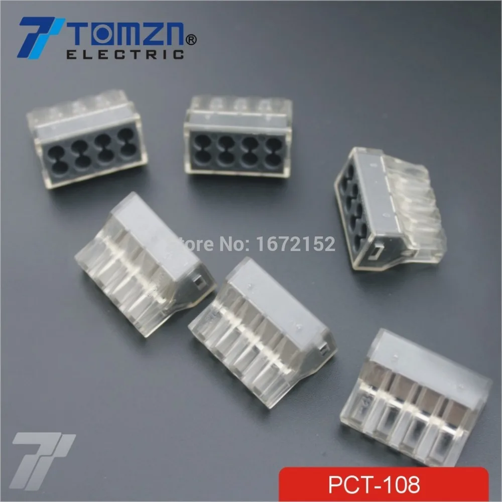 

100pcs PCT-108 Push wire wiring connector For Junction box 8 pin conductor terminal block