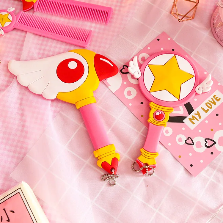

C&Z Cardcaptor Sakura Magic Wand Dreamlike with Angle Wings Mirror Pink Super Star Kawai Children's Day Gift Creative Anime Toy