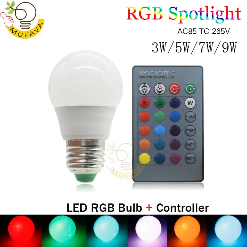 3 Вт 5 rgb лампа E27 E14 GU10 MR16 Светодиодная сценическая 16 видов цветов с пультом