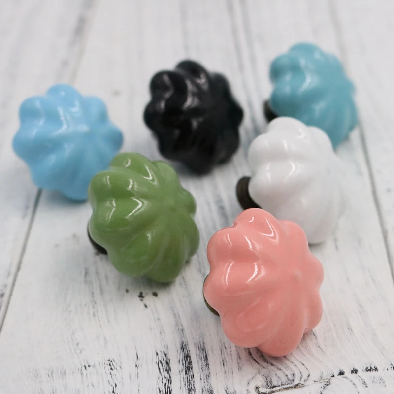 السيراميك اليقطين مجلس الوزراء مقبض صغير ، أمريكية كبيرة زهرة درج خزانة خذاء سحب ، ثقب واحد الأطفال رومانسية خزانة مقبض