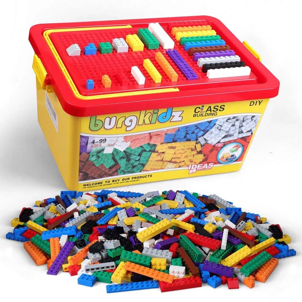 

500PCS 1000PCS Small Building Blocks With Bucket Base Plate Colorful Bricks DIY Animals Tree Toy For Children Compatible Legoed