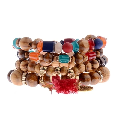 4 цвета, богемные деревянные браслеты для женщин, красочные бусины, кисточки и бабочки, модные браслеты из бисера HXB025 - Окраска металла: 1