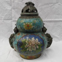 Bi002699 Китай Royal Чистый Бронзовый перегородчатые Два-дракон kylin кукурбит Тыква ваза Статуя