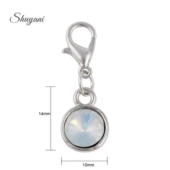 

20pcs/lot Free Shipping Silver Tone Alloy Crystal Round Birthstone Charms Pendants Jewelry Findings With Lobster Clasp Charms