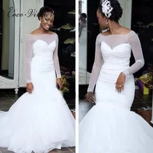 Элегантные Простые Белые стильные свадебные платья русалки чистый белый плюс размер корт поезд шикарная Шея невесты свадебное платье W0375