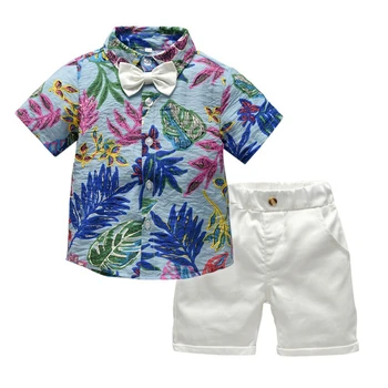 

Summer Baby Boys Clothes Short Sleeve Leaf Print Tops Blouse T-shirt + Shorts Casual Fashion Kids Clothes Sets