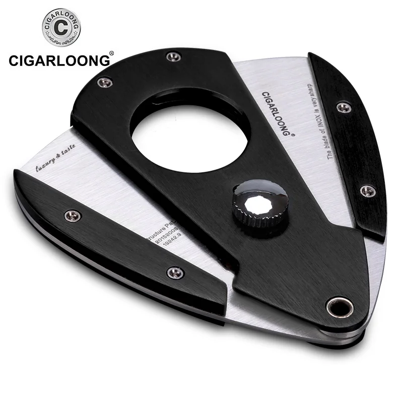 

High quality hot sales black dual blade Cigar Cutter Guillotine Cigarette Cutting Tool with Gift Box CC-0109