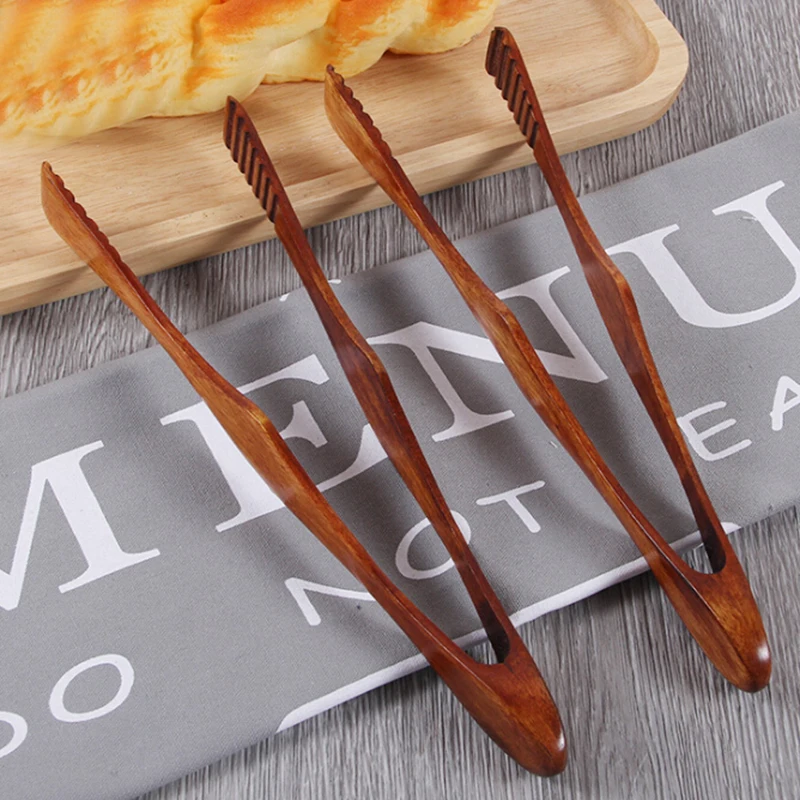 

26.5cm Wooden Health Food Clip Handles Salad Cake Vegetable BBQ Portable Tongs Clip Clamp Cooking Tool Kitchen Accessories