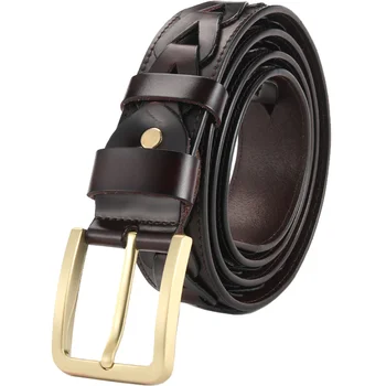 

Fashion New Cow Leather Belts Male Brass Pin Buckle Male Waistband Genuine Leather Men's Belt Causal Woven Waist Belt for Jeans