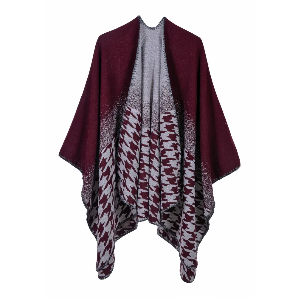 

European and American popular cashmere thickened shawl new Cape lady thousand bird grid gradually open cross multi-functional sc