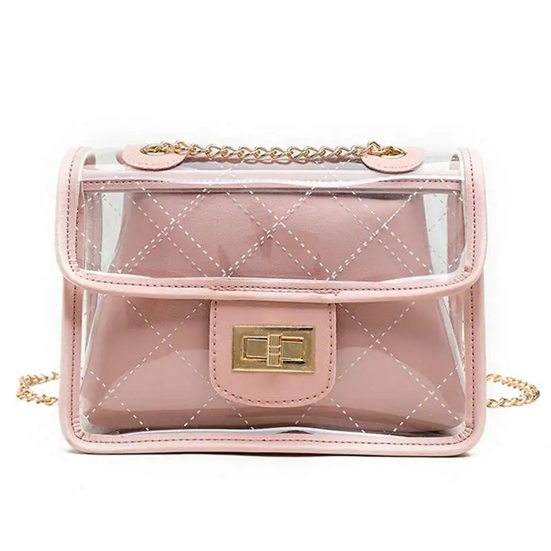 

Women Girls Transparent Clear Chain Jelly Bag Tote Handbag Messenger Bag Crossbody Shoulder Bag