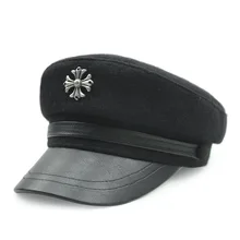 Military Hats leather woolen for autumn and winter male wool army cap female winter warm hat pu leather winter hat keep warm hat