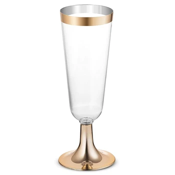 

CSS 24Plastic Gold Rimmed Champagne Flutes | 5.5 Oz. Clear Hard Disposable Party & Wedding Glass