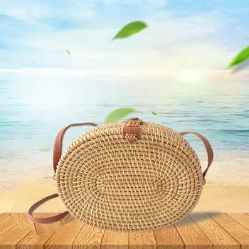 

Bohemian Style Straw Round Bag Fashion Handbag Streamer Woven Bags Shoulder Messenger Bag Beach Woven Bags For Women