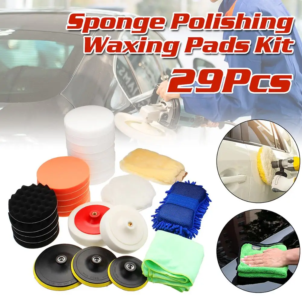 

29Pcs/set Car Polishing Sponge Pad Waxing Polishing Wheel Wool Ball Tool Buffer Car Polisher Set Auto Maintain Care With Towel